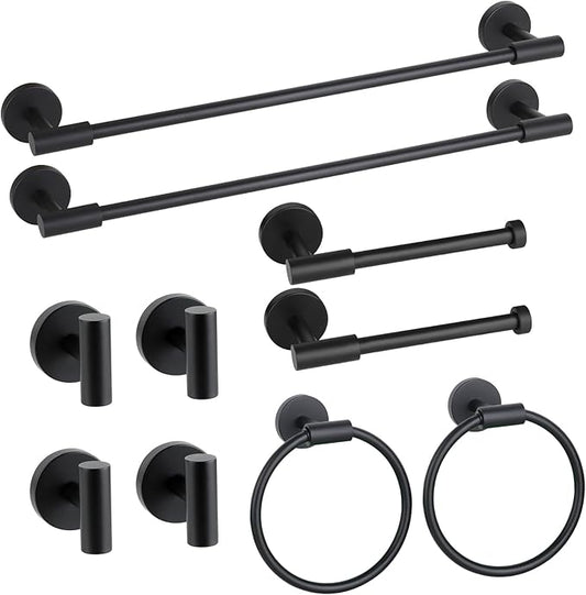 Bathroom Hardware Accessories Set 10 PCS, Matte Black Bathroom Towel Bar Racks Set, SUS304 Stainless Steel Bathroom Fixture Set, 19in Towel Bar Bathroom, Toilet Paper Holder, Towel Hooks, Towel Ring