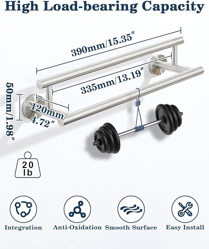 Alise Double Towel Bar Brushed Nickel,16" Towel Racks for Bathroom Wall Mounted,Bathroom Towel Rack SUS304 Stainless Steel Bathroom Towel Holder Quick Drying Hand Towel Holder Towel Bar for Walls