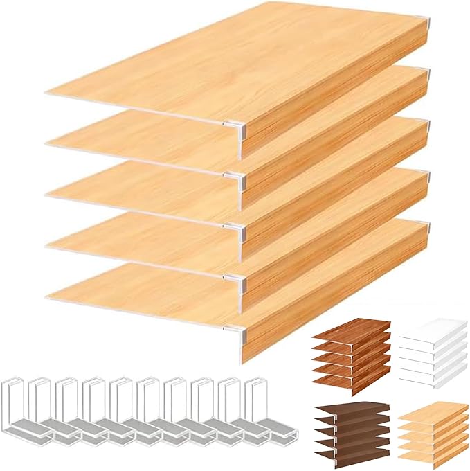 Wire Rack Cover 47x14x2in with 10 Hard PVC Corner Guard,Wire Rack Cover for Decoration Smaller Things Closet Kitchen Pantry Bathroom Shelves Oak Color
