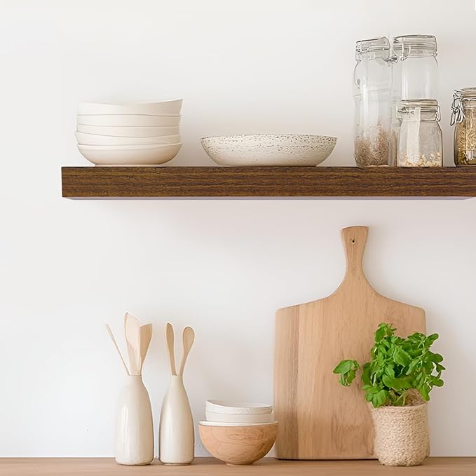 Floating Shelves for Wall, Wall Mounted Rustic Wood Shelves for Bathroom, Bedroom, Living Room, Kitchen, Hanging Shelf for Books/Storage/Room (White, 15.8")
