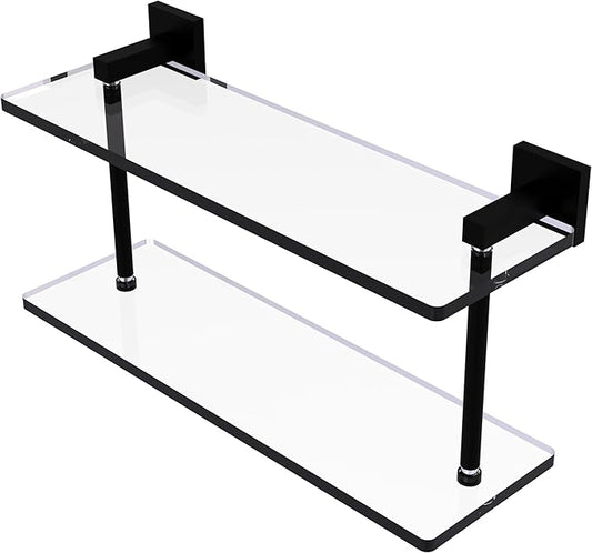 Allied Brass MT-2-16-BKM Montero Collection 16 Inch Two Tiered Glass Shelf, Matte Black
