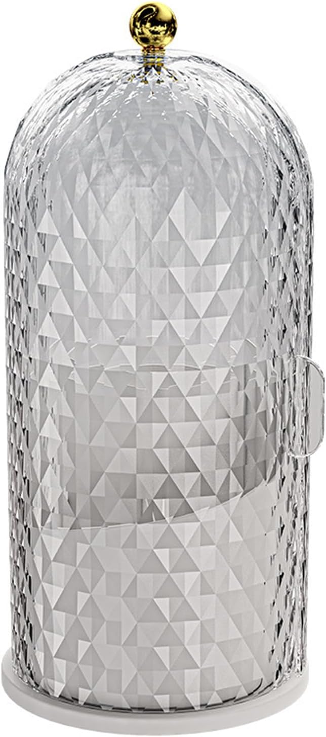 Makeup Brush Holder Organizer with Cover - 360?? Rotating Clear Dustproof Cosmetic & Skincare Storage for Vanity, Desktop, Bathroom Countertop (White)