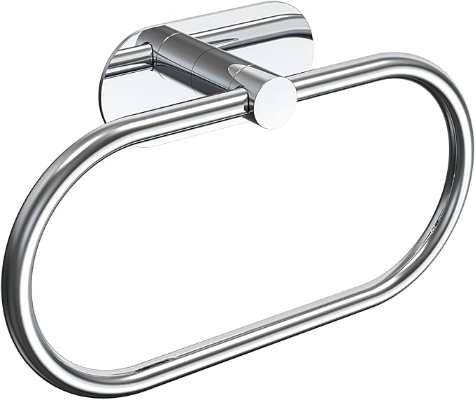 Adhesive Towel Holder for Bathroom Polished Chrome No Drill Hand Towel Ring Stainless Steel and Zinc Alloy Self Adhesive Towel Hanger for Bath, Kitchen