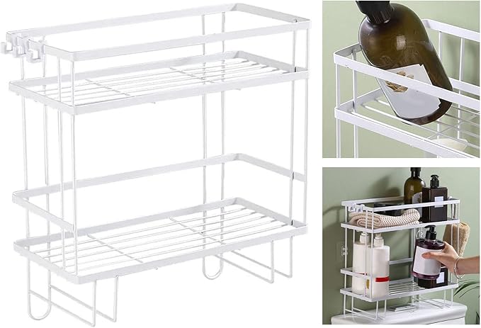 Pongnas Large Capacity Iron Toilet Shelf for Bathroom with Nail Installation, Practical Design (Double Layer White)