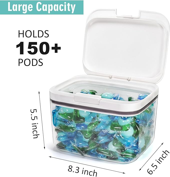 Pensino Laundry Pods Container Holder with Lid, Laundry Room Storage Container for Detergent Pods Laundry Powder Scent Booster Container with Scoop