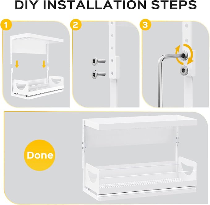 Heavy-Duty Magnetic Shelf With Pull-Out Drawers for Washing Machines, Dryers and Fridge; Height-adjustable Magnetic Shelf, Ideal for Storage in Laundry Rooms, Kitchens, and Living Rooms (White)