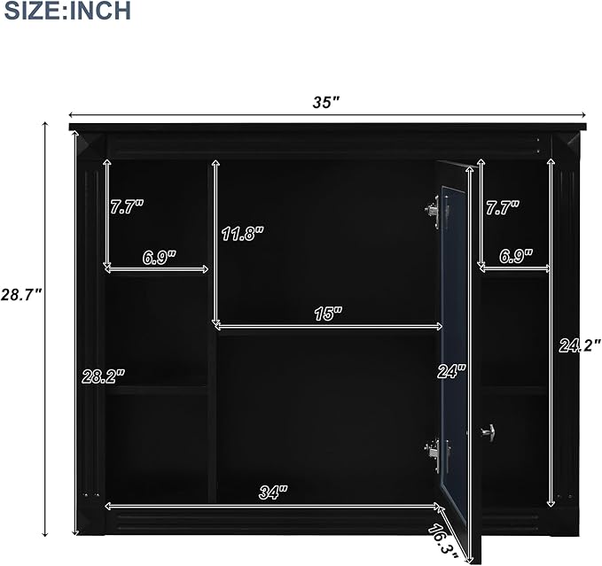 Merax Medicine Cabinet with Mirror, Wall Mount Bathroom Cabinet Over Toilet Storage Cabinet Organizer with Door and Open Shelves, Mirrored Bathroom Wall Cabinet