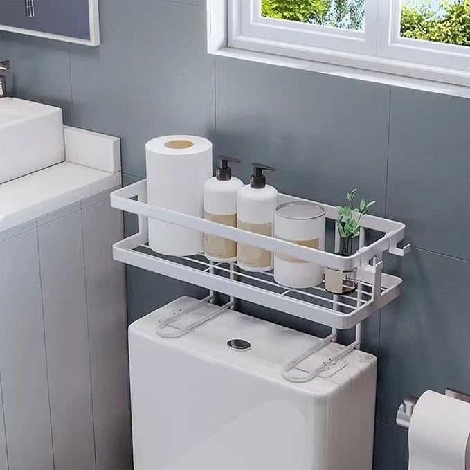 Fafeicy Toilet Shelf, Iron Material, Large Capacity Bathroom Organizer for Toilets, and NailFree Installation, Ideal for Bathroom Storage (Single Layer White)