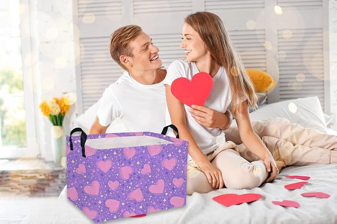 Rectangular Valentine's Day Baskets,Heart Basket,Girls Basket Kids Storage Bin Love Room Decor for Home.(Purple Heart)