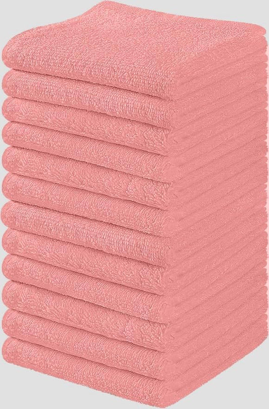 Towel and Linen Mart 100% Cotton - Wash Cloth Set - Flannel Face Cloths, Highly Absorbent and Soft Feel Fingertip Towels (Pink, Pack of 12)