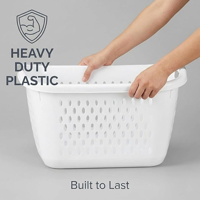 2.7 Bushel Jumbo Laundry Basket - Large Capacity Plastic Clothes Hamper with Reinforced Comfort Grip Handles - Vented Washing Bin for Family Rooms, Dorms, and Bathroom Organization - White