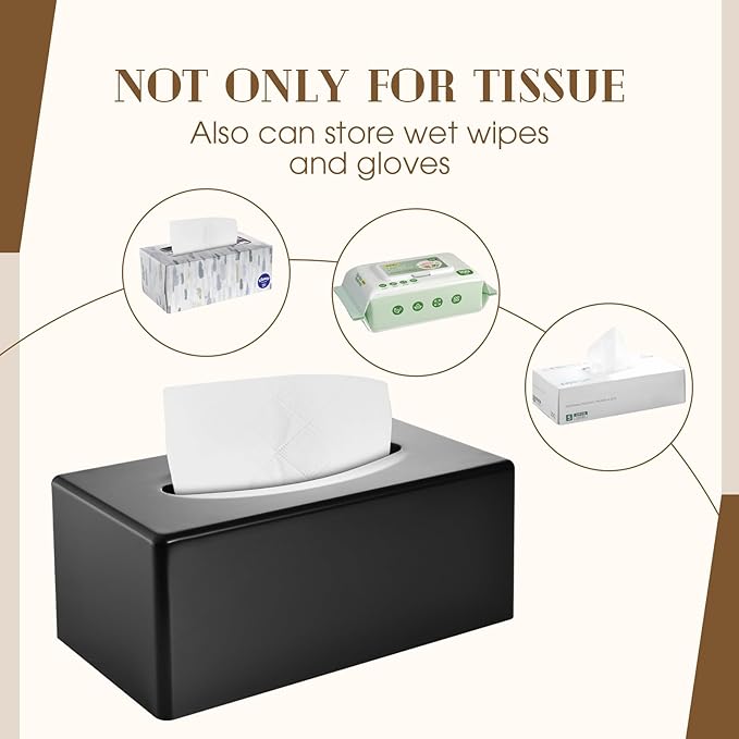 Y-in Hand Tissue Box Cover, Rectangular Facial Tissue Holder with Bottom, Decorative Storage Organizer Box for Bathroom Vanity, Countertops, Dressers, Night Stand, Parlors and Offices - Black