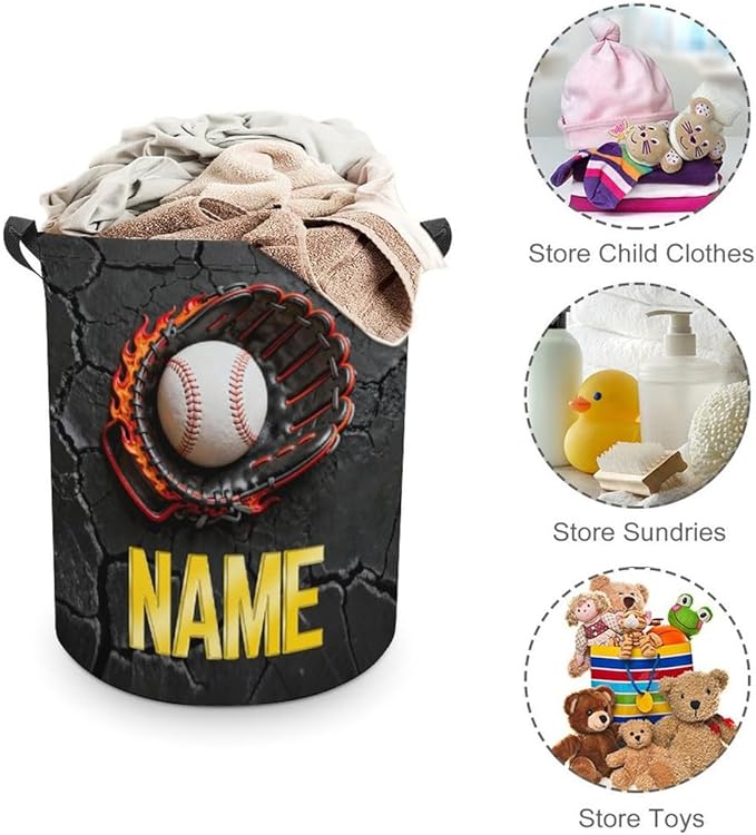 Personalized Baseball Laundry Hamper Custom Name Funny Dirty Clothes Laundry Basket Portable Storage Basket For Home Bathroom Family Baseball Lovers Xmas Birthday (style 2)