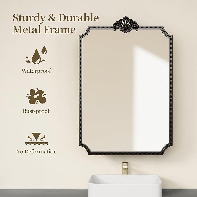 24x36 Inch Medicine Cabinets for Bathroom, Medicine Cabinet Mirror with Storage, Recessed or Surface Mount Medicine Cabinet Mirror，All-Metal Frame, Sturdy & Heavy Shelves, Easy Assembly（Black）