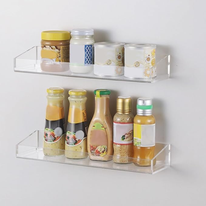 SOLUSTRE Acrylic Wall Mounted Storage Rack 2pcs Kitchen Seasoning Rack Bathroom Shelves Floating Toiletries Organizer for Home Storage