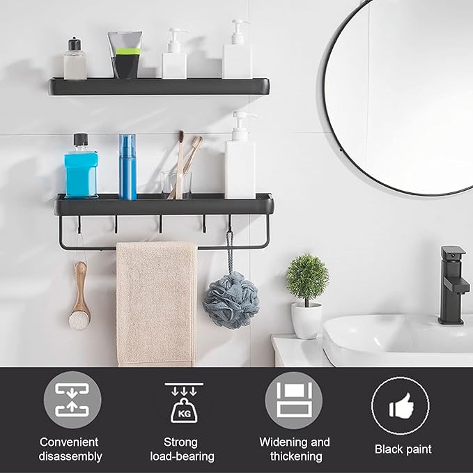 CDQL Bathroom Shelf, Space Aluminum, Wall Mounted, Hollow Storage Rack, Heavy Duty, Spacious Countertop Design Basket Organizer for Home (Monolayer)