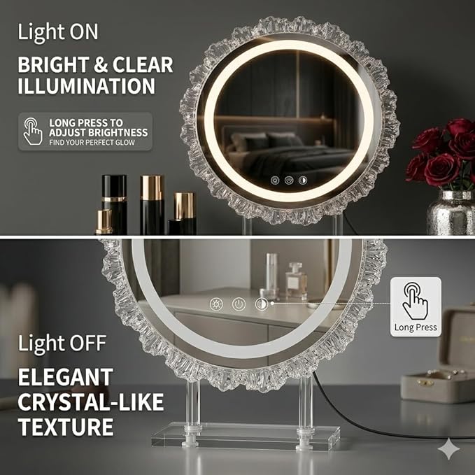 16" Hollywood Round Vanity Mirror with Lights, 3-Color LED Light Modes, Dimmable Makeup Mirror with Smart Tap Panel, 360° Rotating Lighted Mirror for Dressing Table