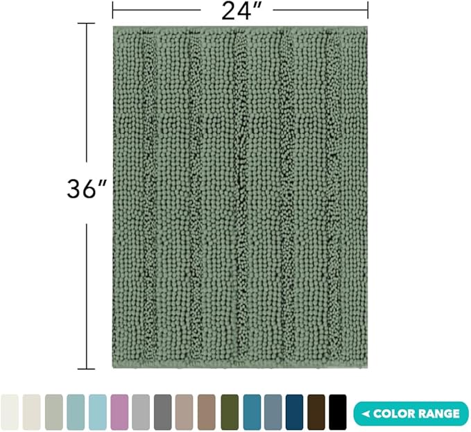 Turquoize Chenille Bath Rugs Shaggy Bathroom Rugs Non Slip Bath Mat for Bathroom 24 x 36 Green Bath Rug for Bathroom Extra Soft and Absorbent Area Rug, 24"x 36", Green Bay