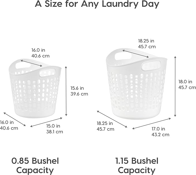 IRIS USA Laundry Basket Hamper, 27L Flexible Portable Plastic Dirty Clothes Bag with Ventilation Holes for Bedroom Bathroom Apartment Dorm Laundry Room Blankets Pillows Trinkets Organization, White