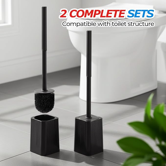 FORASTO 2Pack Toilet Bowl Brush and Holder Set - Toilet Scrubber Brush,Cleaning Brush,Bathroom Decor,Household Essentials,Cleaning Supplies,Home Essentials,Black