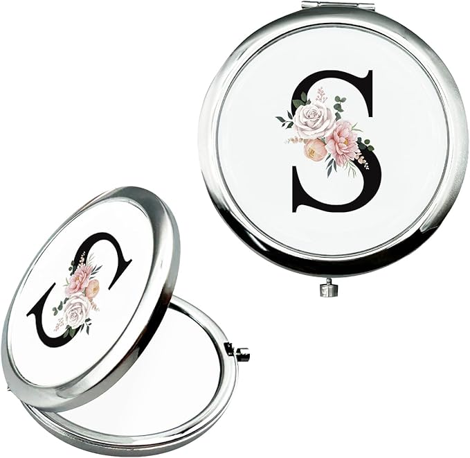JEKUGOT Monogram Compact Mirror, Personalized Gifts for Women and Girls, Small Pocket Mirror, Personalized Compact Mirrors for Girls, Sister, Wife, Mothers, Birthday Gifts - S