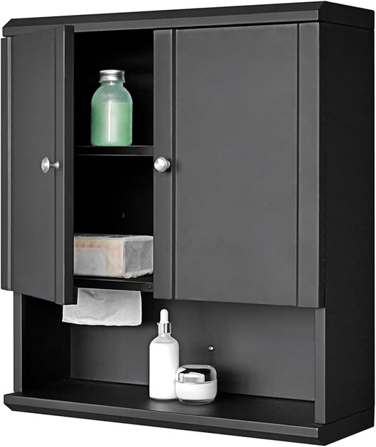 Fundin Black Bathroom Wall Metal Cabinet with Hidden Tissue Slot & Adjustable Shelves, Over The Toilet Storage Cabinet for Bathroom Laundry Room
