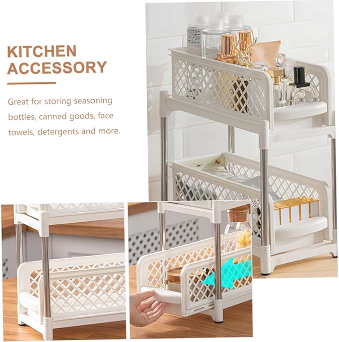 COLLBATH Convenient Dual Seasoning Rack for Kitchen Professional Bathroom Shelf Stable Design for Easy Organization and Storage for Makeup and Kitchen Supplies