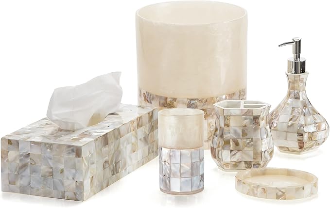 Milano Decorative Shower Curtain Hooks - Set of 12 Shower Curtain Rings for Bathroom Shower - Shower Hooks for Shower Curtain Finished in Modern Mother of Pearl