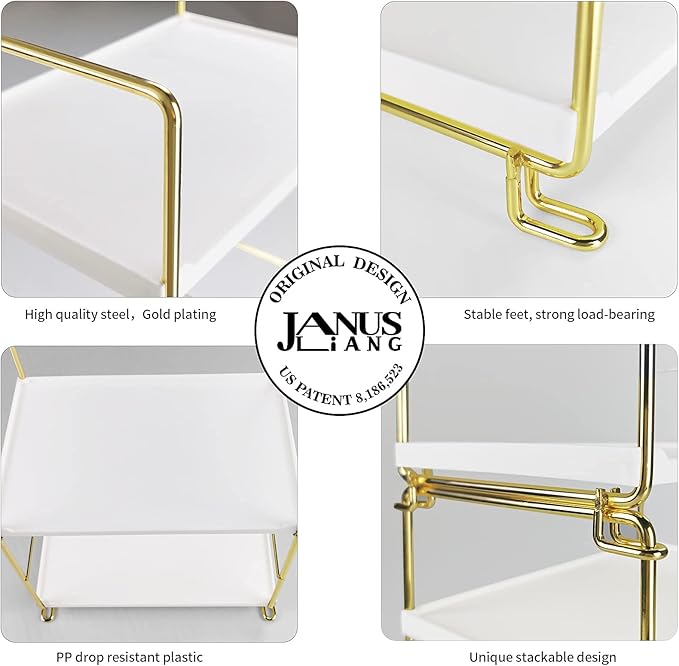 2-Tier Bathroom Countertop Organizer Perfume Organizer Makeup Shelf Bedroom Storage Tray or Kitchen Spice Rack (Gold)