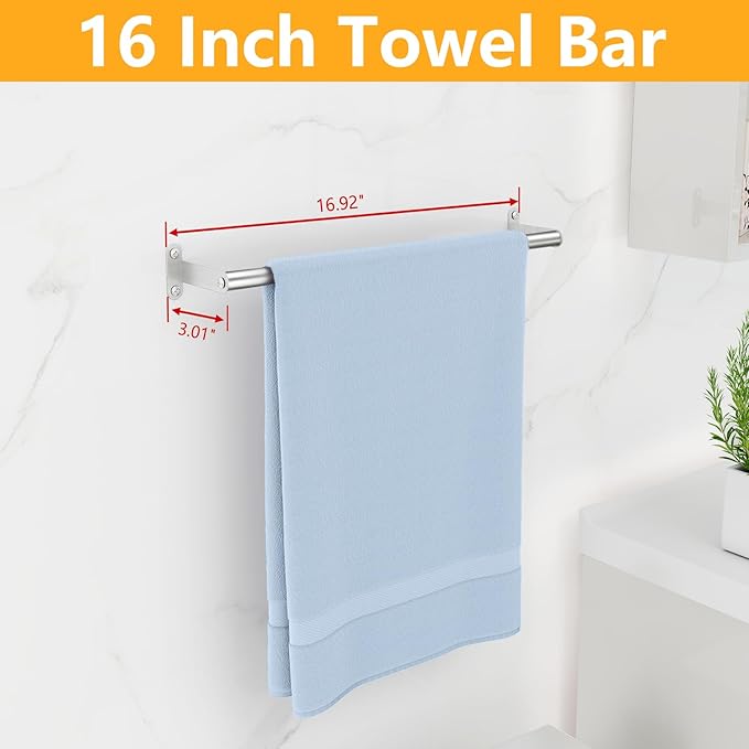 MKO Towel Rod for Bathroom, 16 Inch Heavy Duty Bath Hand Towel Holder Rod, Single Towel Bar Wall Mounted, Brushed Nickel