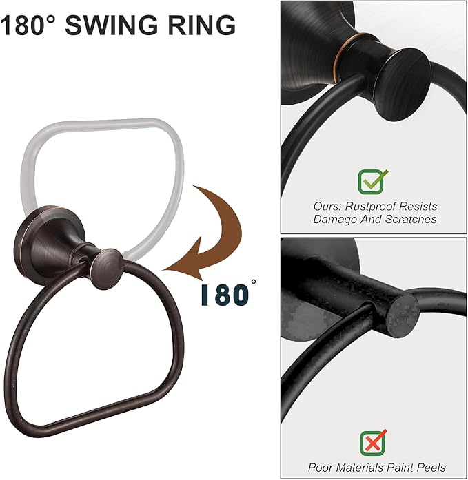 Oil Rubbed Bronze Brushed Black 4 Piece Set, Wall Mount Hardware with Adjustable Single Towel Bar Rack, Towel Ring, Toilet Towel Holder, Double Towel Hooks