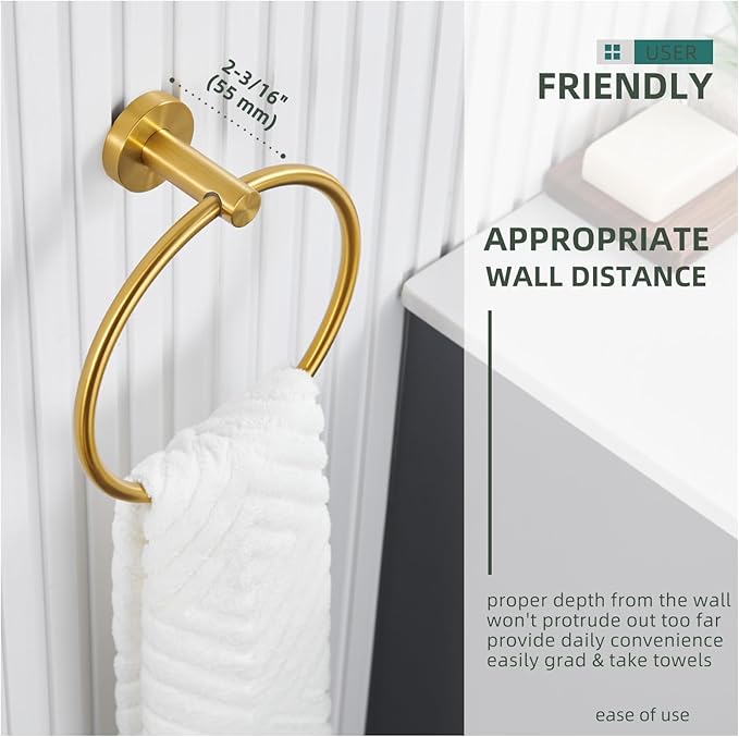 Angle Simple Bathroom Towel Ring Brushed Dark Gold, SUS304 Stainless Steel Modern Towel Holder, Swivel Hand Towel Rack Wall Mounted