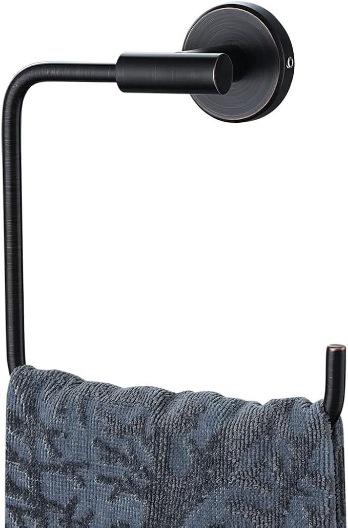 JQK Towel Ring Oil Rubbed Bronze, Stainless Steel Square Ring Towel Holder for Bathroom, 6 Inch ORB Wall Mount, TR140-ORB