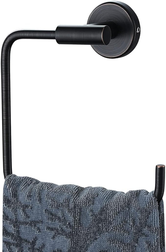 JQK Towel Ring Oil Rubbed Bronze, Stainless Steel Square Ring Towel Holder for Bathroom, 6 Inch ORB Wall Mount, TR140-ORB