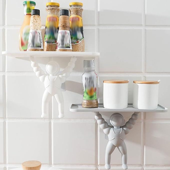 BESPORTBLE 2pcs Wall Storage Rack Spaceman Hanging Shelf for Bathroom Stylish Organizer for Facial Care Essential Oils Creams Space-Saving Home Storage