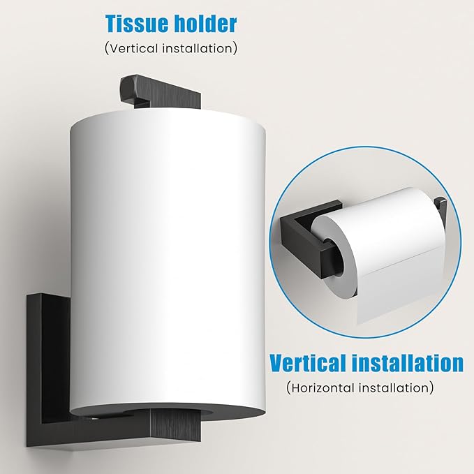 4 Pcs SUS304 Stainless Steel Bathroom Accessories Set, 24" Towel Bar, Towel Holder, Toilet Paper Holder, Robe Hook, Minimalist Design for All Styles Bathrooms (Brushed Black)