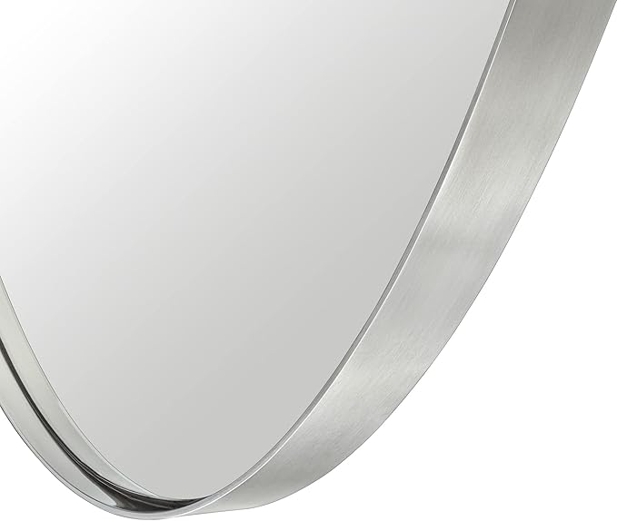 Brushed Nickel Oval Recessed Bathroom Medicine Cabinet with Mirror Stainless Steel Metal Framed Oblong Pill Shaped Bathroom Cabinet with Mirror 16x33''