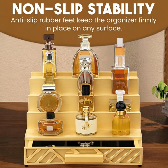 Cologne Organizer for Men - Multi Tier Drawer Organizer & Dresser Organizer Countertop - Perfume Holder | Cologne Stand For Men - Perfume Organizer for Women by NovaHavensNest (Golden-4 Tier)