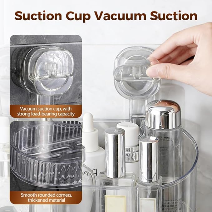 No-Drill Bathroom Suction Storage Box, 2026 New Corrugated Suction Cup Storage Holder,Powerful Suction Storage Box,Removable Hanging Storage Basket,Ripple Acrylic Wall Shelf (Clear)