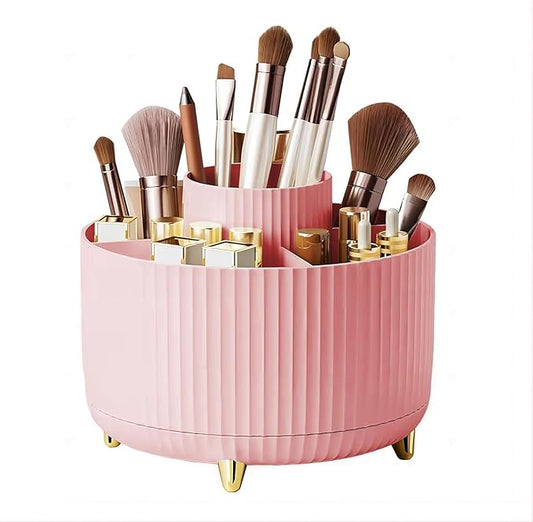 Makeup Brush Holder,360° Rotating Makeup Brush Organizer,5 Slot Make up Brushes Cup for Cosmetics,Large Capacity,For Nail Polish, Art Supply, Bathroom Vanity,Cosmetics Organizer,Pink