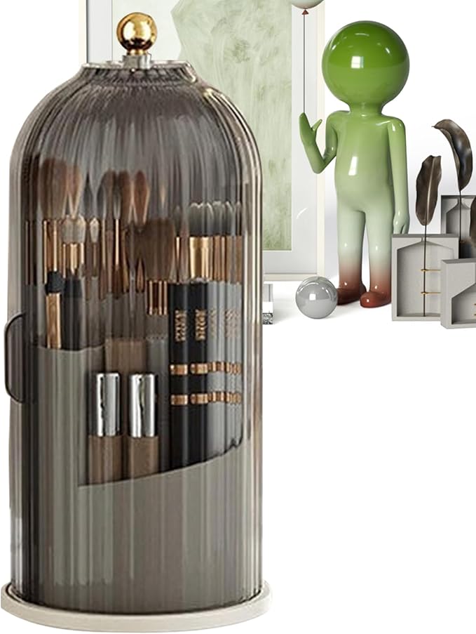 Multi-function Rotating Bird Cage Toiletries Storage Rack ?€? Makeup Organizer, Brush Holder | Transparent Dust-proof Box, 360 Rotating Design for Dressing Tables, Desktops, Bathroom Countertops