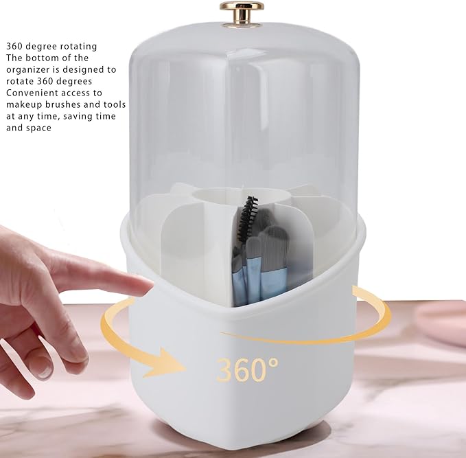 Bewinner Heart Shape Makeup Brushes Storage Large Capacity Organizer with 360 Degree Rotation, Exquisite Design,Makeup Brushes and Holder for Home Office Travel (White)