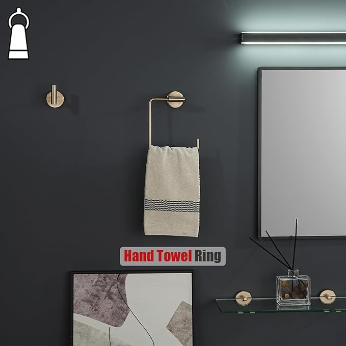 JQK Towel Ring Champagne Bronze, Stainless Steel Square Ring Towel Holder for Bathroom, 6 Inch Wall Mount, TR140-CB