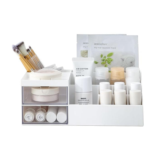 AfooBezos White Makeup Organizer For Makeup Desk Organizers, Makeup Organizers Small Nail Desk Organizer Makeup, Make Up Organizer Skincare Organizer Make Up Holder