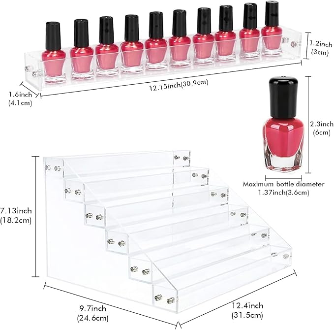 Nail Polish Organizer 72 Bottles of 6 Layers Paint Storage and Organizer Acrylic Holder Display Rack for Tattoo Alcohol Ink Essential Oils, Fit 1 or 2oz Bottles., 12.4*9.7*7.08 inch, Clear
