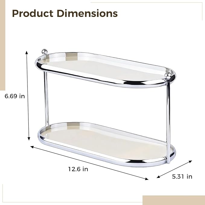 2 Tier Perfume Organizer, Stainless Steel Frame with Clear Acrylic Trays, Vanity Countertop Storage Shelf for Makeup, Skincare, Fragrance Bottles, Bathroom Dresser Display Rack, 12.6 x 5.3 x 6.7 in