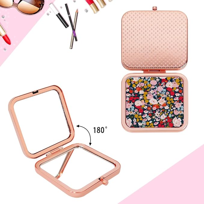 Compact Mirror for Purse Flower Small Floral Retro Folding Portable Pocket Mirror for Women Girls Travel Gift