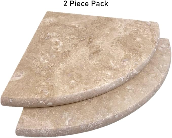 Tenedos Premium Quality Durango Cream Filled and Honed Ivory Light Travertine Bathroom Corner Shower Shelf 9'' (Pack of 2)