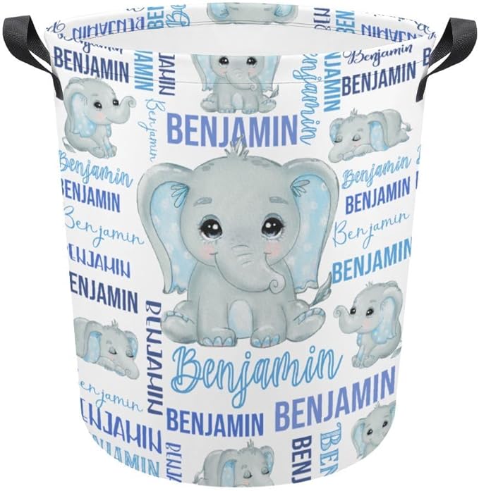 Custom Elephant Laundry Baskets,Cute Personalized Elephant Gifts for Girls,Kids Laundry Hamper,Collapsible Clothes Storage Organizer,One Size
