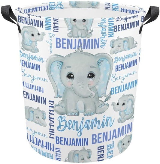 Custom Elephant Laundry Baskets,Cute Personalized Elephant Gifts for Girls,Kids Laundry Hamper,Collapsible Clothes Storage Organizer,One Size